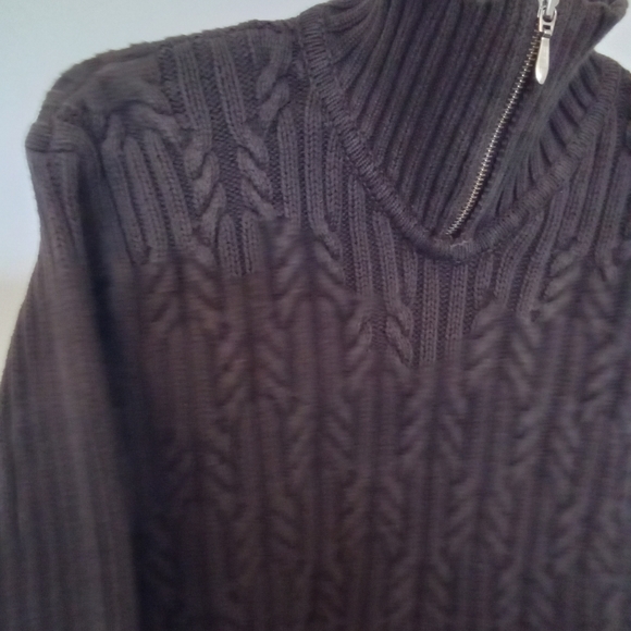 Chocolate Brown Zip Front Pullover Cableknit Sweater - Picture 5 of 13